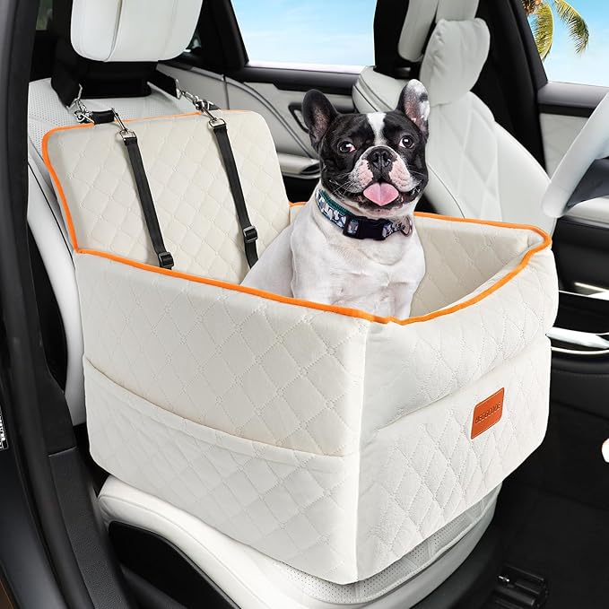 Dog Car Seat for Small Medium Dogs, Memory Foam Dog Booster Seats with Thick Cushion for Dogs Under 35lbs, Detachable Washable Pet Car Seat Travel Bed with Storage Pockets,2 Safety Belt