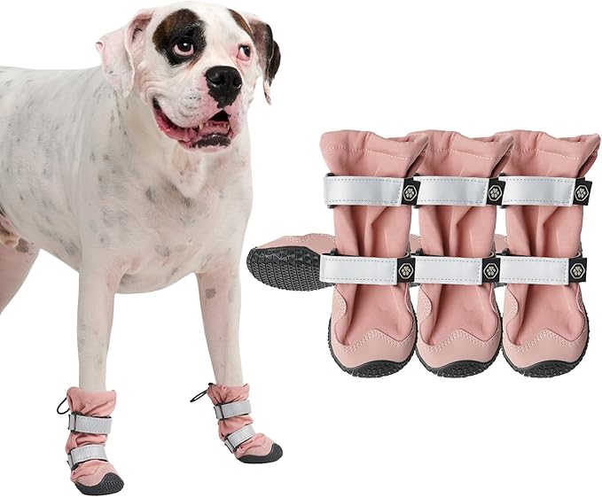 Spark Paws Dog Shoes, Waterproof Dog Boots for Medium to Large Dogs, Non Slip, Breathable Dog Booties and Paw Protectors - 4PCS Doggie Hiking Boots with Reflective Straps - Pink, Size 6