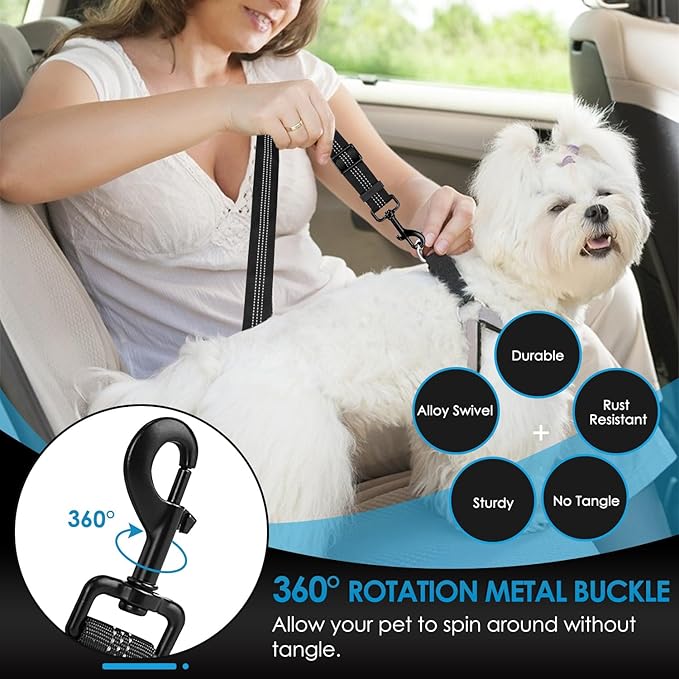 Lukovee Dog Seatbelt Leash for Cars, 2 Pack Pet Safety Car Seat Belt with Adjustable Buckle & Reflective Bungee, Connect Dog Harness in Vehicle Car Dogs Restraint Travel Daily Use (Black)