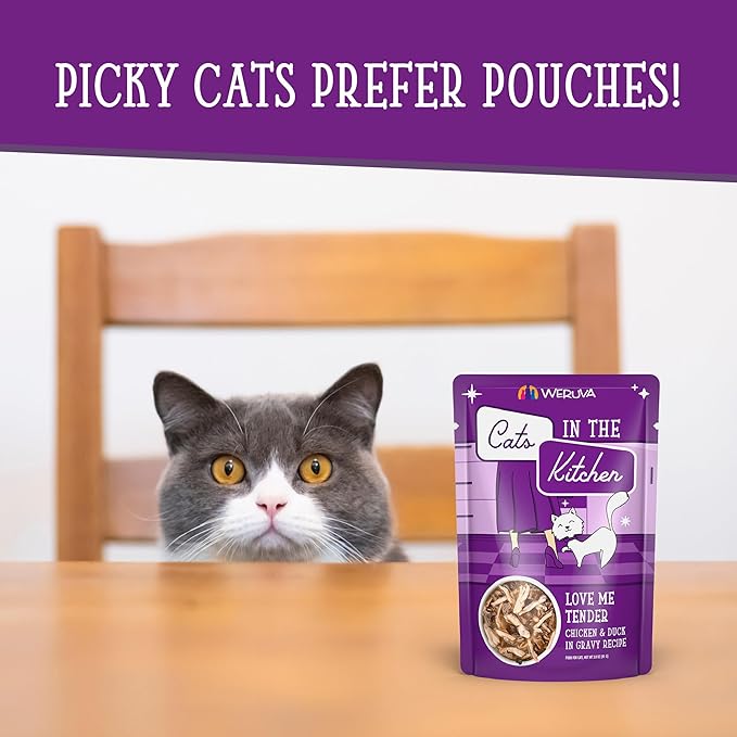 Weruva Cats in The Kitchen, Love Me Tender with Chicken & Duck in Gravy Cat Food, 3oz Pouch (Pack of 12)