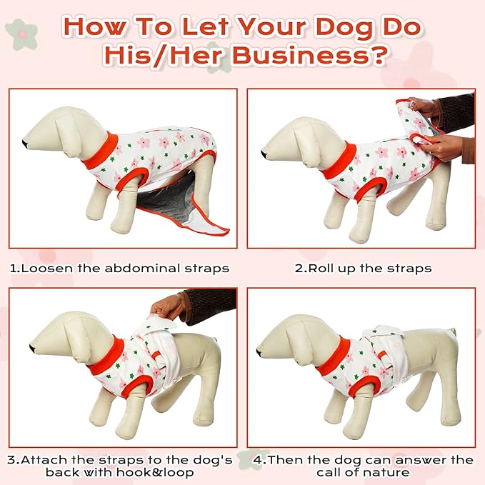 FUAMEY Recovery Suit for Dogs After Surgery,Soft Breathable Dog Bodysuit E-Collar & Cone Alternative Surgical Suit,Male Female Dog Neuter Spay Suits Anti Licking Wounds Onesie Red Flower L