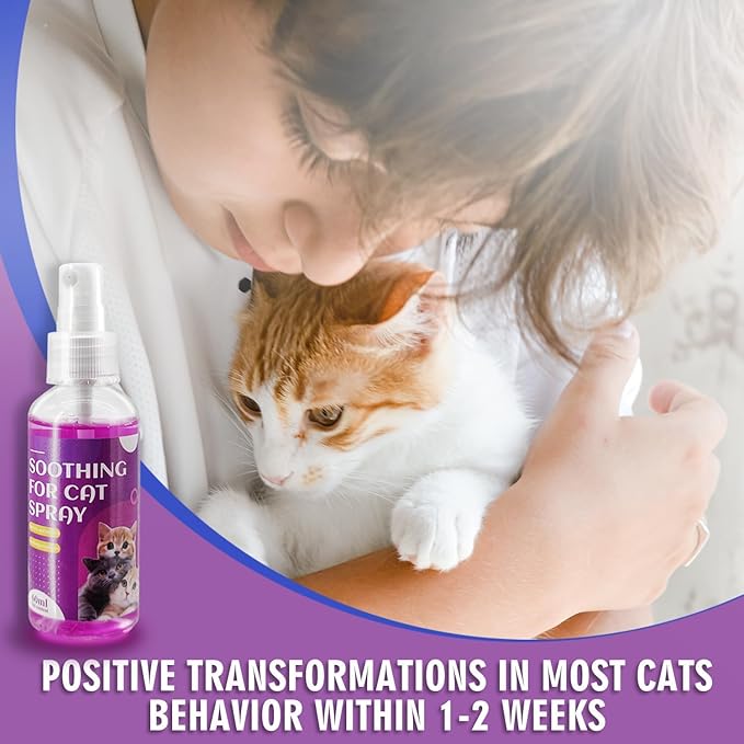 Cat Calming Spray, Cat Pheromone Calming Spray, Natural Calming Solution for Cats, Reduce Kittens Stress, Anxiety, Scratching, Protect Furniture and Floors, Suit For Home, Travel, Vet Visits, 4 PACKS