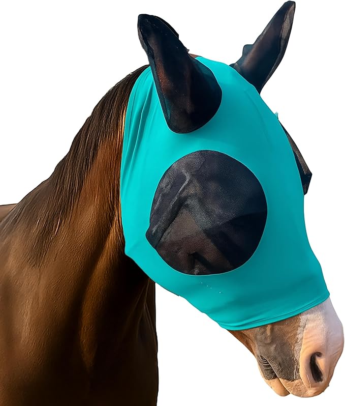 Horse Fly Mask - Arab Equine Fly Mask with Full Coverage for Eye & Ear - Stretchable, UV & Sun Protection Flymask for Horses, Ponies & Mini Horses - Horse Face Cover for Pasture & Trail - Teal
