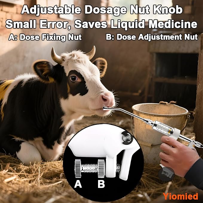 20ML Veterinary Metal Feeding Gun, Continuous Drench Gun Dosing Device Veterinary Adjustable Medicine Dispenser Husbandry Autonomous Feeding Tool, for Pig Cow, Sheep, Horse (White Color, 20ML+Kettle)