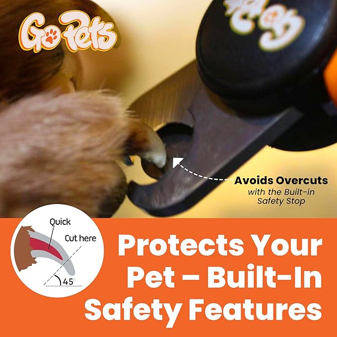 GoPets Nail Clipper for Large Sized Pets, Quick Sensor Safety Guard, Heavy Duty Trimmer for Thick Nails, Stainless Steel Blades, Grooming Tool for Dogs & Cats, Non-Slip Handle, Built-in Nail File