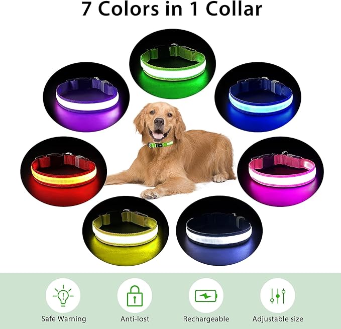 PcEoTllar Light up Dog Collar Lights for Night Walking - LED Dog Collar Light Rechargeable Color Changing, Glow in The Dark Dog Collars Waterproof Glowing Dog Collars for Large Small Medium Dogs