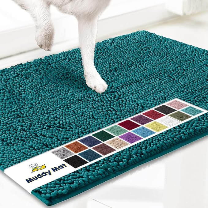 Muddy Mat® AS-SEEN-ON-TV Highly Absorbent Microfiber Door Mat and Pet Rug, Non Slip Thick Washable Area and Bath Mat Soft Chenille for Kitchen Bathroom Bedroom Indoor and Outdoor - Teal 48" x 60"