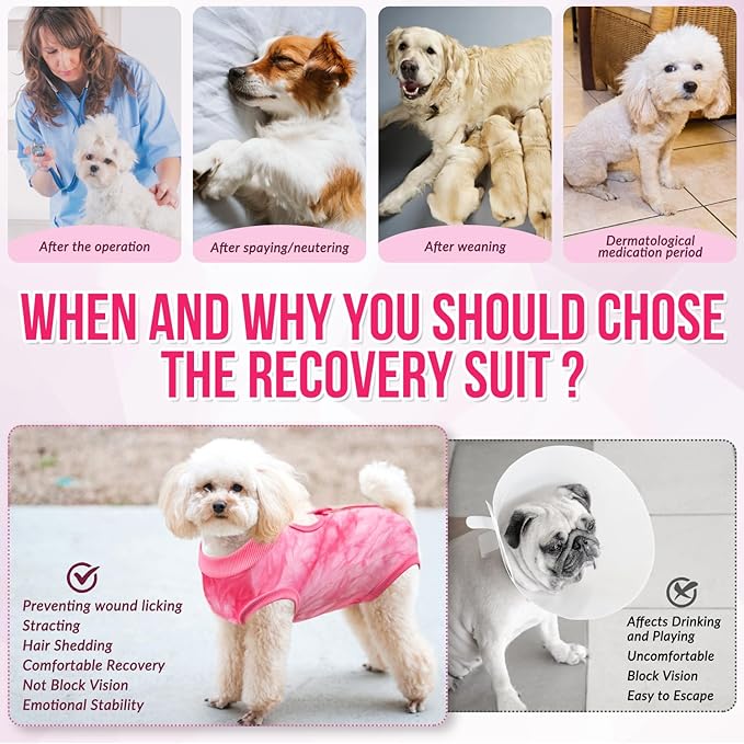Lukovee Recovery Suit for Dogs, Onesie Surgery Recovery Suit for Female Male Dogs, Abdominal Wounds Cone E-Collar Alternative Prevent Licking Spay Recovery Suit (Pink,Medium)