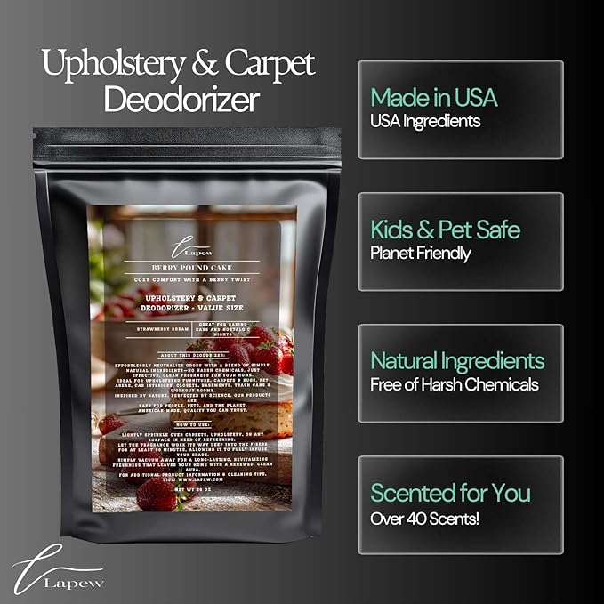 Berry Pound Cake Carpet Freshener Powder Refill 36 oz | Powerful Odor Eliminator for Home | Upholstery Deodorizer | Carpet Deodorizer | Pet Urine | Cat Litter Box | Strawberry Pound Cake Fragrance