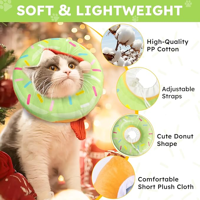 Cat Cone Collar Soft, Cat Recovery Collar for Wound Healing Cute Donut Adjustable Kitten Cones to Stop Licking Comfortable Lightweight Neck Elizabethan Collars for Kittens After Surgery