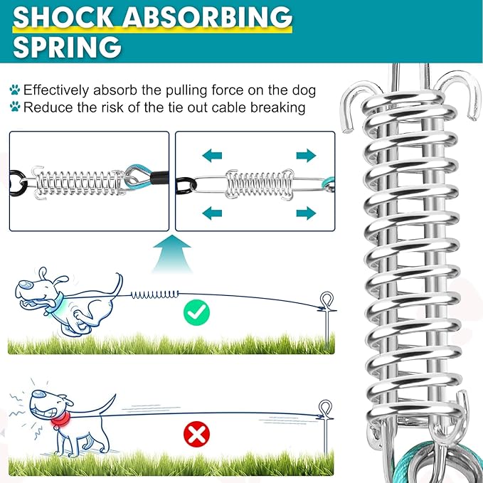 Snagle Paw Heavy Duty Long Dog Leads for Yard 150FT-1000LBS Break Strength,Dog Tie Out Cable with Swivel Lockable Hook & Spring,Chew Proof Dog Chain for Outside,Dog Run Cable for Medium Large Dogs
