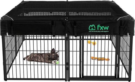 FXW Homeplus Unleashed Indoor Dog Playpen - Stress-Free and Safe Play, Heavy Duty 24 Inch 8 Wire Panels with Playpen Cover for Puppy and Small Dogs, Black│Patented