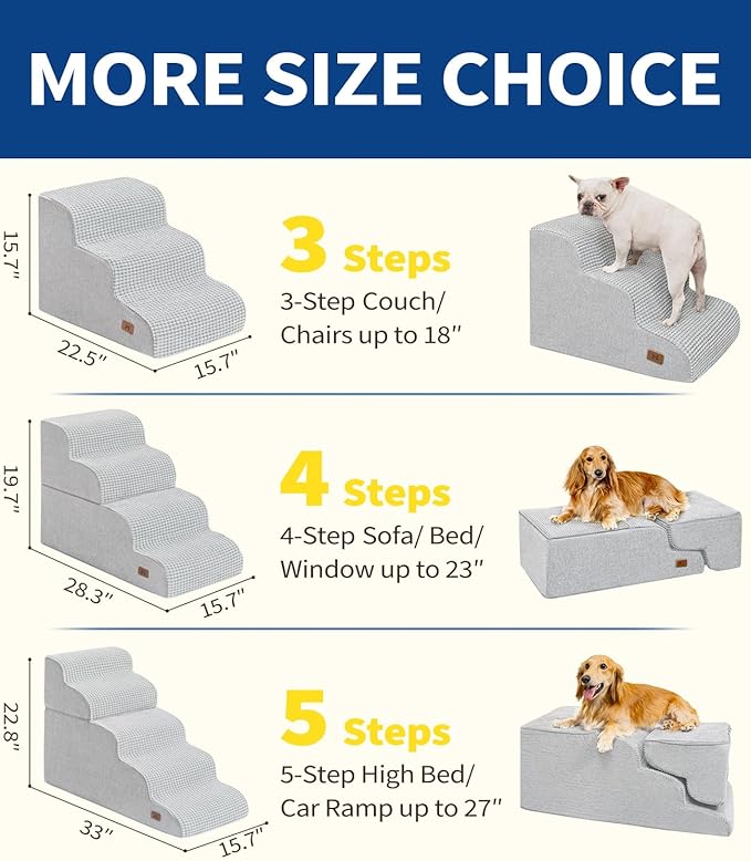 Dog Step for Bed, Dog Stair 4-Step 35D Pet Stair 19.7" H for High Bed or Sofa Non-Slip Balanced Pet Step Indoor, Light Grey