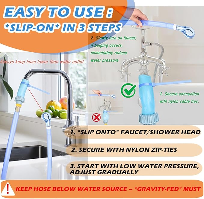 Slip-On Shower Hose Attachment with 6 Ft Hose - Faucet & Tub Faucet Adapter for Pet Bathing, Kitchen Sink, Portable Handheld Shower Head (Crystal Blue)