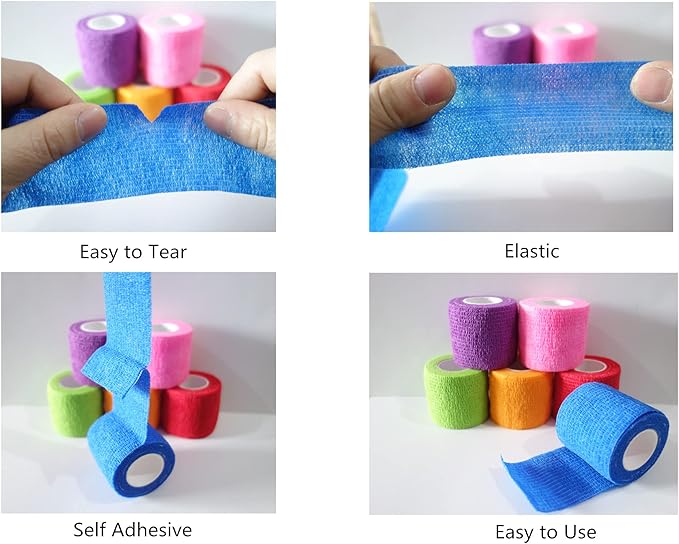 6 Pack 3" x 5 Yards Self Adhesive Bandage Wrap Breathable Cohesive Vet Wrap for Pets, Elastic Self-Adherent Tape for Sports, Wrist, Ankle (Black)