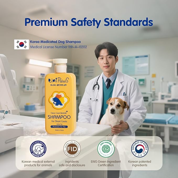 Unipaws Probiotic Dog Shampoo for Short-Haired Coats – Itch Relief, Deodorizing & Hydrating for Healthy, Fresh Skin with Calendula & Oatmeal – EWG Green & White Tea Scent, Made in Korea, 16.9 Fl Oz