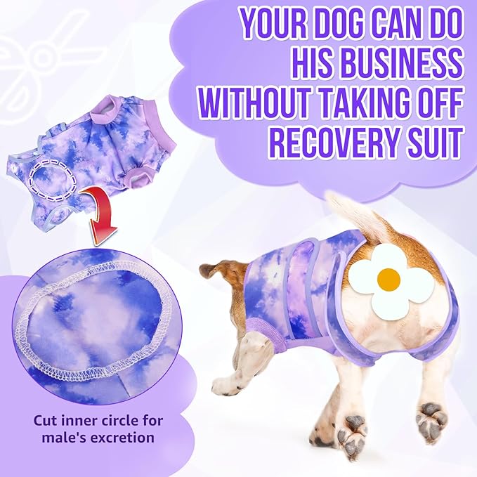 Lukovee Recovery Suit for Dogs, Zipper On Recovery Suit for Female Male Dog, Onesie Abdominal Wounds Cone E-Collar Alternative Prevent Licking Spay Recovery Suit (Small, Purple Tie-dye)