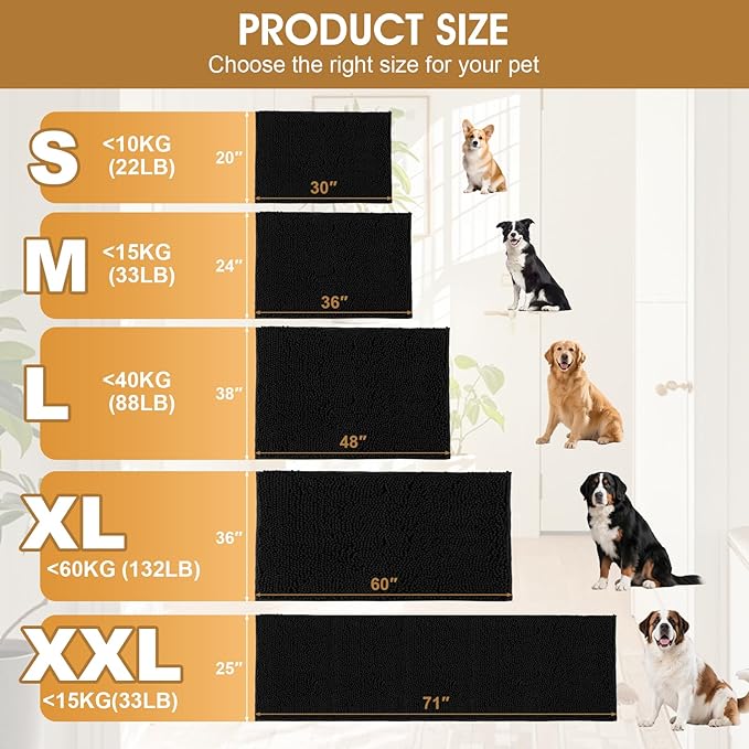 IM HOME Extra Large 60" x 36" Black Dog Door Mats for Muddy Paws, Chenille Absorbent Dog Mat, Non Slip Heavy Mud Mat for Dogs, Soft Pet Bed Mat for Entryway, Mud Paws, Inside Floor