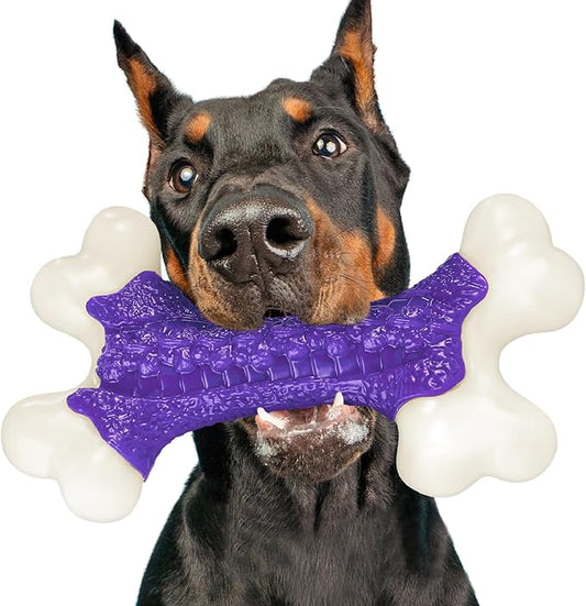 Tough Dog Chew Toys for Aggressive Chewers Large Medium Breed Bacon Flavor, Bone Toy Dog, Nylon Heavy Duty Extreme Indestructible Teething Training