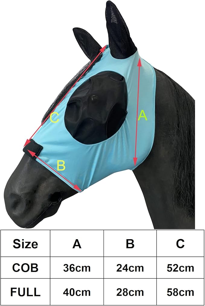 Horse Mesh Fly Mask with Ears, Soft Lycra Mesh Mask Anti-UV with Ears Pacific Blue, Full