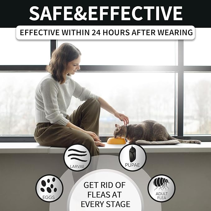 4 Pack Flea and Tick Collar for Cats, 32 Months Treatment Prevention, Waterproof Adjustable Kitten Collar, Black Grey