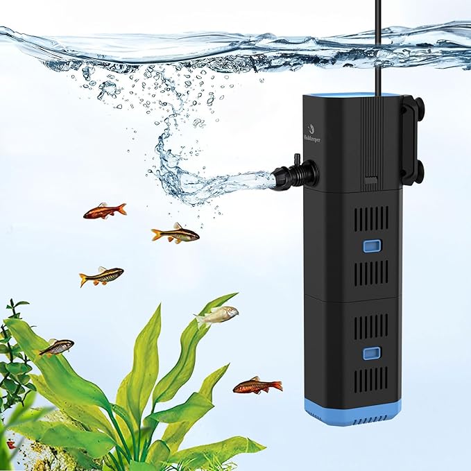 Aquarium Filter for 10-50 Gallon Tank,132GPH Fish Tank Filter 6W Green Clean Machine Submersible Pump Filter for Green Water and Algae Clean,Submersible Internal Filter for Saltwater Freshwater