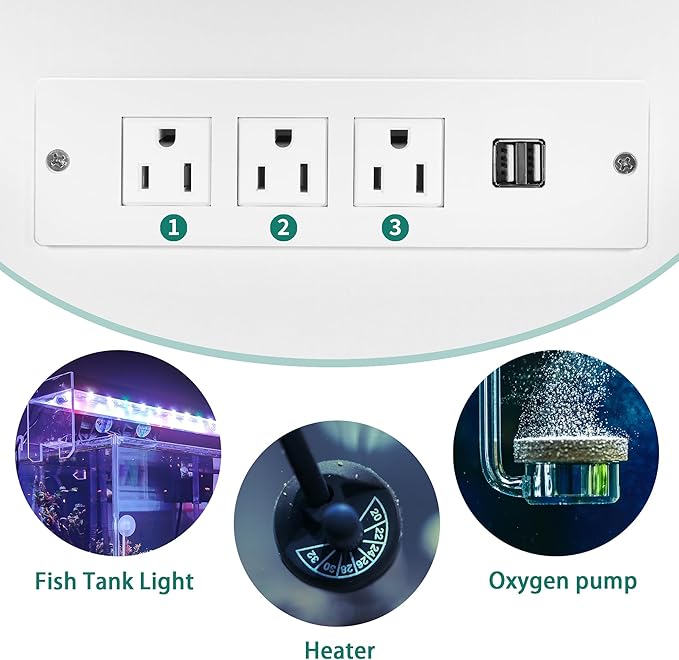 YITAHOME 90-120 Gallon Reptile Tank Stand with Power Outlet & LED Light, Heavy Duty Aquarium Stand with Accessories Storage Cabinet - Metal Fish Tank Stand for Turtle, Reptile, 2000LBS Capacity, White
