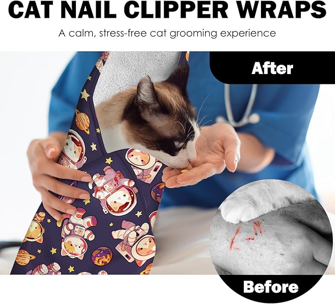 27.6" Cat Grooming Wrap, Self Adhesive Cat Wrap for Cutting Nails, Anti-Escape Calming Cat Swaddle Wrap for Medicine Ear Cleaning, Anti-Scratch Cats Burrito Restraint Blanket, Practical Pet Tool