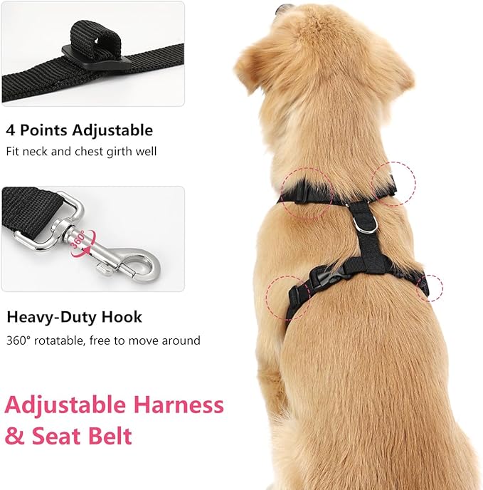 Dog Seat Belt, Safety Vest Dog Car Harness with Adjustable Buckle Dog Seat Belt for Vehicle Nylon Pet Safety Seat Belts Heavy Duty(XXL, Magenta)