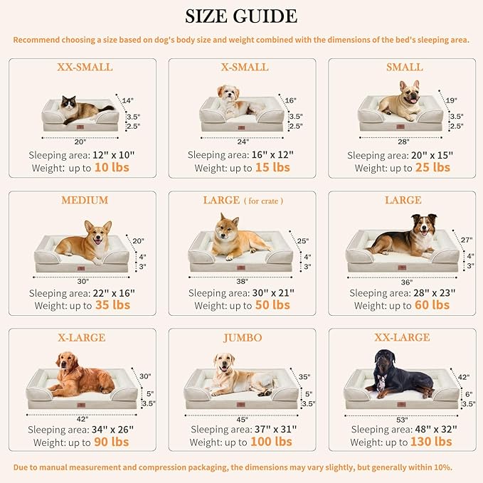 Comfort Expression Waterproof Dog Beds for Large Breed Dogs, Large Dog Beds Orthopedic Foam, Comfy Pet Bed Sofa with Washable Removable Cover & Non-Slip Bottom(Beige)