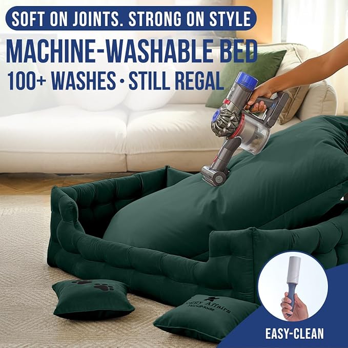 Luxury Dog Bed Chesterfield – Handcrafted Velvet Throne for Dogs | Joint Support, Calming & Temp-Regulating Comfort | Durable 5+ Years, Anti-Claw, Washable 100+ Times – XL, Green
