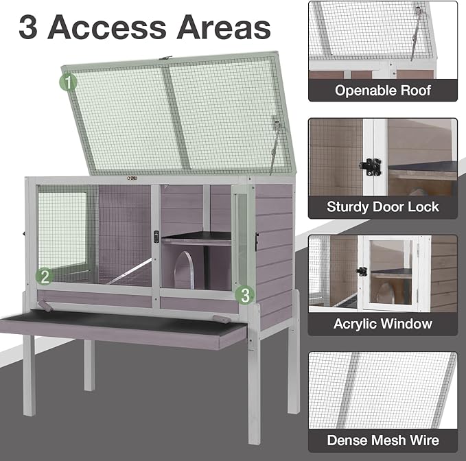Guinea Pig Cage Indoor with Wheels Rabbit Hutch with Removable Proof Tray and Cool Zinc Plate Chew-Resistant Metal Frame Hamster Cage with Elevated Legs 36.6" L（Grey）