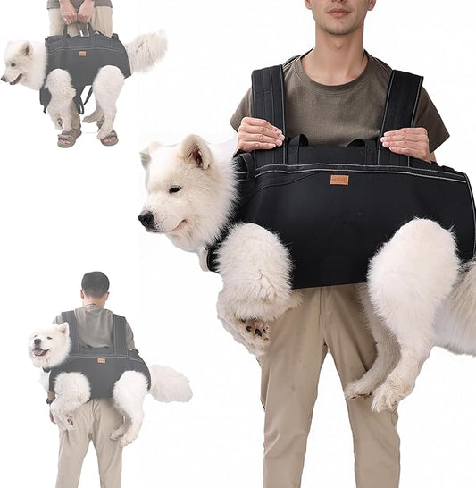 Dog Lift Harness Backpack Carrier for Large Dogs, Full Body Sling with Handle, Dog Harness for Joint Injuries, Arthritis, Ideal for Stairs, Elderly Dogs (Black XX-Large 50-66 LBS)