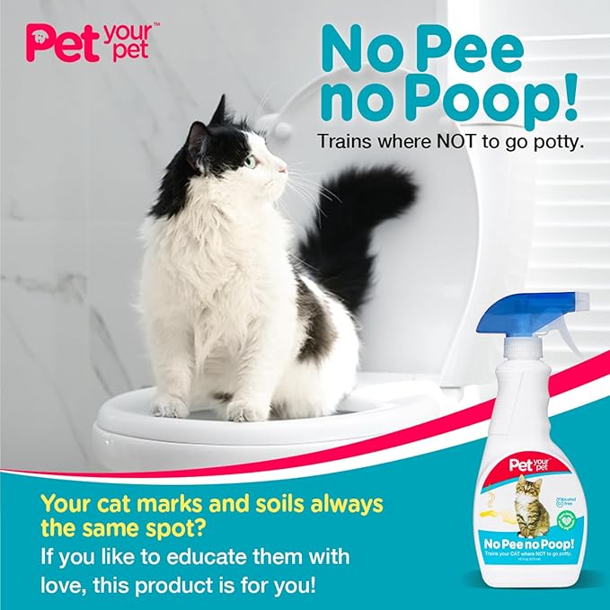 No Pee No Poop Cat Potty Training Spray, 16 Fl Oz – Non-Toxic Cat Spray No Mark for Urine/Marking/Pooping – Natural Pee Deterrent Spray – Indoor/Outdoor Keep Off