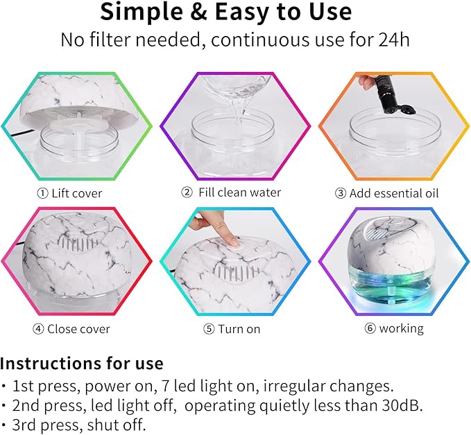 Purifier Air Washer, Air Fresher Aroma Diffuser for Home, Office, Air Purifier with Night Light (Marbling)