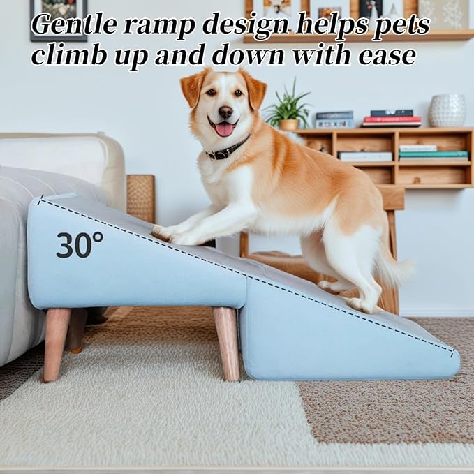 Split Ottoman Dog Ramp, Folding Pet Ramps Stairs for Couch, Pet Ramps Stairs for Small and Large Dogs, Holds up to 220 lbs (Beige - 2 Pads & 2 Covers, One Size)