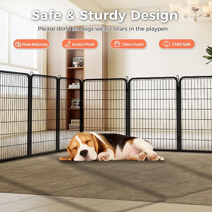 32 Inch Dog Playpen - 8 Panels Metal Pet Exercise Pen for Small-Medium Dogs, Indoor/Outdoor Dog Fence for Yard, Garden, Camping & RV Travel