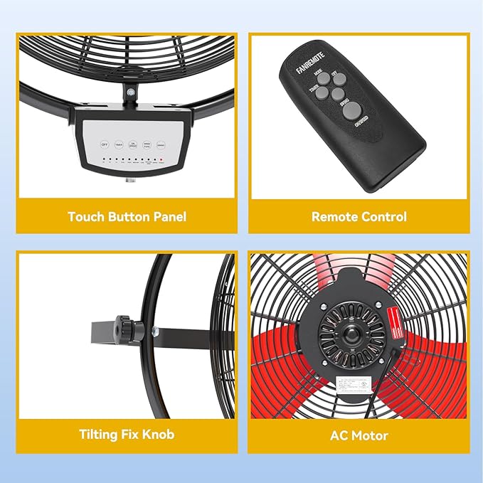 20 Inch Wall Metal Fan Pro Series Remote Control, High Velocity Wall Mount Fans for Commercial, Residential, Warehouse, Covered Patio, Shop, Garage, Barn 3 Speed 5200 CFM UL Safety Listed