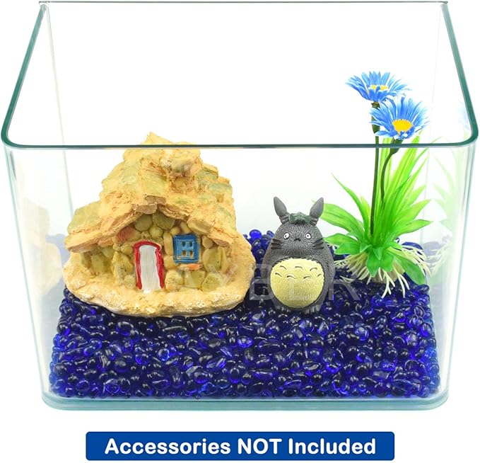 WAYBER Glass Stones, 1Lb/460g Irregular Sea Glass Pebbles Non-Toxic Artificial Gemstones for Gem Display/Vase Filler/Terrarium Flowerpot Aquarium Turtle Tank Decoration, Dark Blue