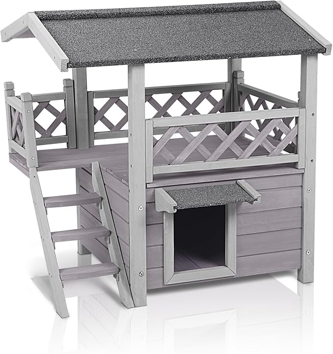 GUTINNEEN Cat House Outdoor Weatheproof Feral Cat Shelter Wooden Cat Condos for Winter Large Balcony（AIR09）