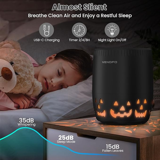 Air Purifiers for Home Bedroom up to 1076ft², True HEPA Air Filters Dust Pets Smoke Hair, 3 Fan Speeds Quiet, Timer Settings, Rechargeable Air Cleaner Office, Bedroom, Pets, Car(Black)