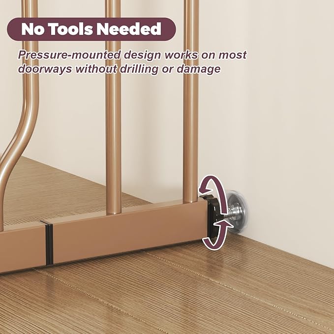 29"-40" Baby Gate for Stairs, Auto Close Stroller Friendly Dog Gate Indoor for Doorways, Pressure Mounted Baby Gate, Easy Walk Through Gate for Children & Pets, Brown