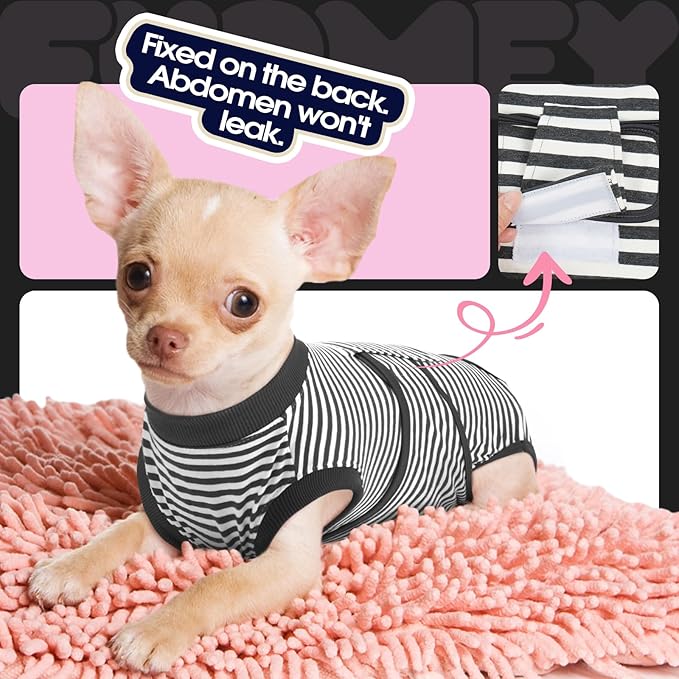 FUAMEY Dog Recovery Suit Male,Dogs Surgery Neuter Suits Puppy Spay Shirts for Female Protect Dog's Skin Anti Licking Abdominal Wounds Doggie Onesie Pet Bodysuit Alternative to Cone Gray Stripes L