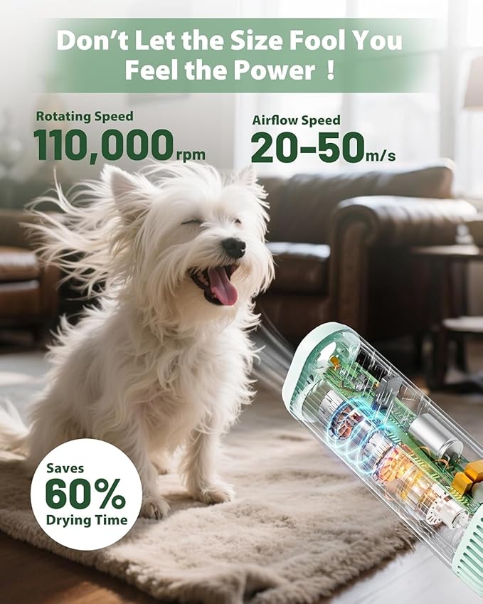 2-in-1 Hands-Free Dog Hair Dryer with Table Clamp – Low Noise Pet Grooming Dryer for Dogs & Cats, Adjustable Heat & Speed, Wearable or Desktop Use(Green)