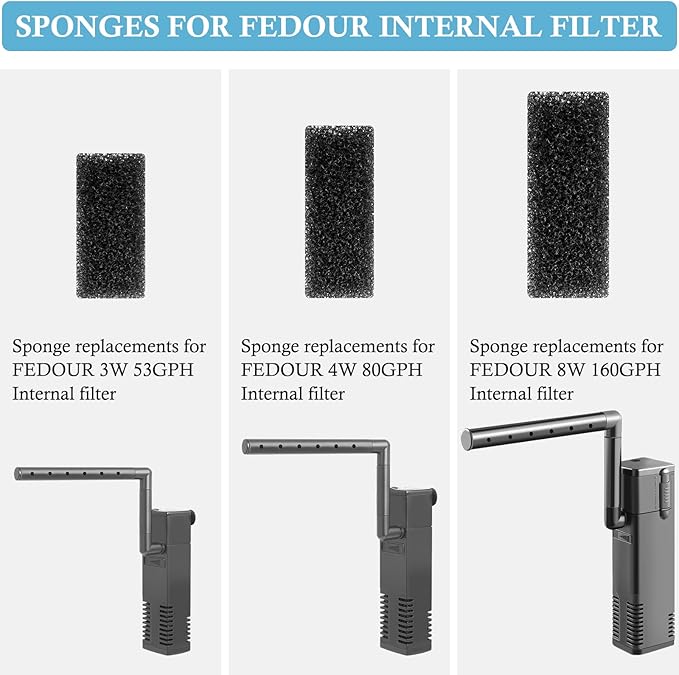 FEDOUR 4PCS Replacement Aquarium Biochemical Sponge for 4W Aquarium Filter, Aquarium Filter Sponges for Replacement (Sponge 4pcs for 4W)