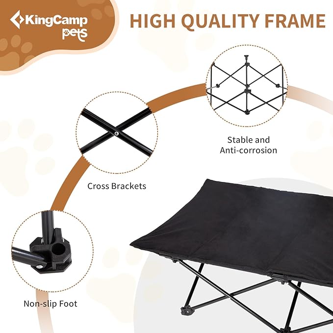 KingCamp Elevated Dog Bed for Large Dogs, Outdoor Raised Cooling Pet Cot Bed with Washable Breathable Mesh & No-Slip Feet Perfect for Camping, Backyard, Indoor Use (Large, Black)