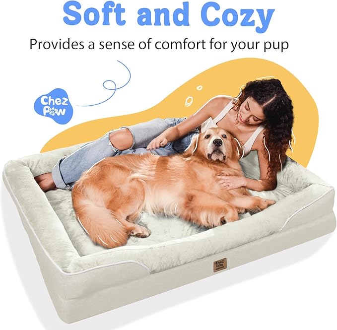 Orthopedic Washable Large Dog Bed - Egg Foam Dog Bed for Large and Medium Dogs Big Pet Beds with Removable Washable Cover and Bolster Non-Slip Bottom