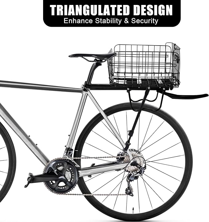 Aodaer Rear Bike Rack with Basket Quick Release Bike Rear Rack Heavy Duty Folding Bike Basket with Waterproof Bag & Cargo Net & Installation Tool