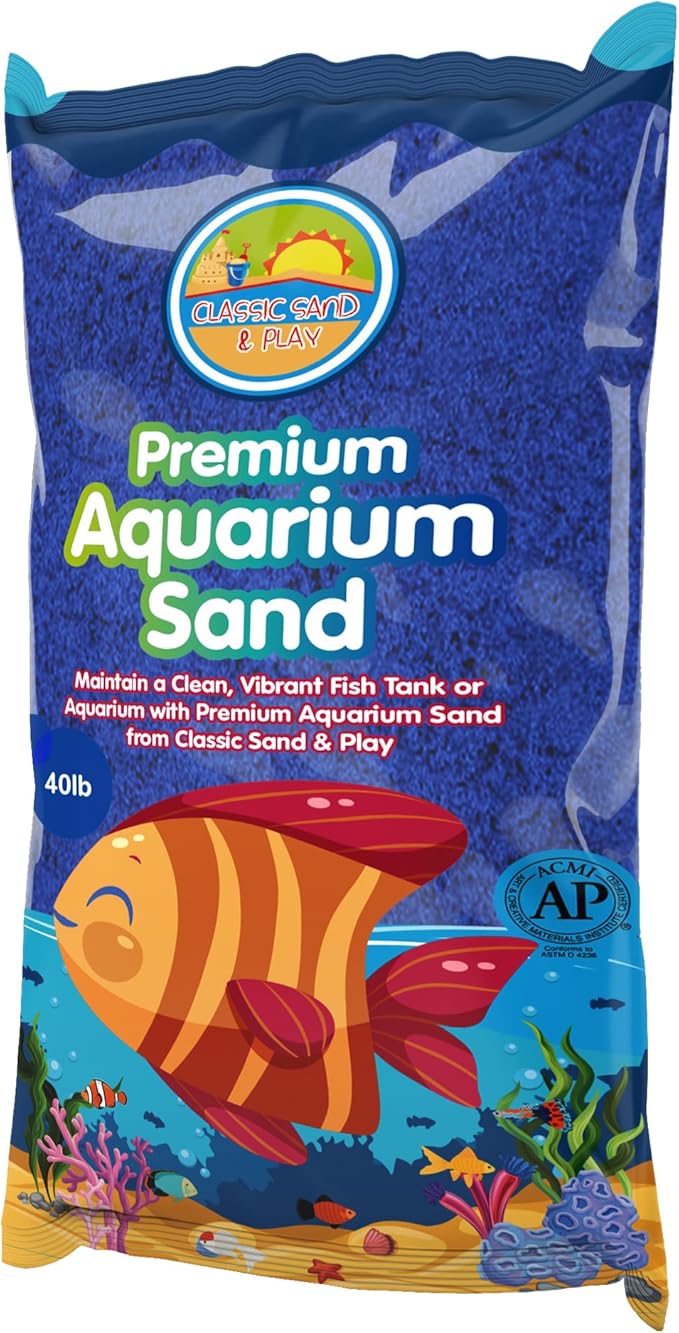 CLASSIC SAND & PLAY Natural Aquarium Sand for Freshwater and Saltwater Tanks, 40 lb. Bag, Improves Filter Life and Filtration Process, Pre-Washed Fine Sand, Blue