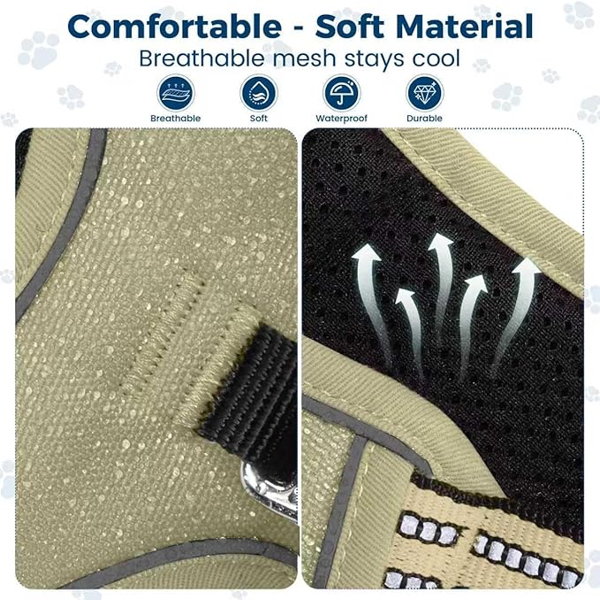 Funfox Dog Harness No Pull, Adjustable Pet Vest Harness, Super Soft Material with Vertical Handle Easy Control, Reflective Night Walking, 2 Leash Clips for Medium Sized Dogs, Army Green, M